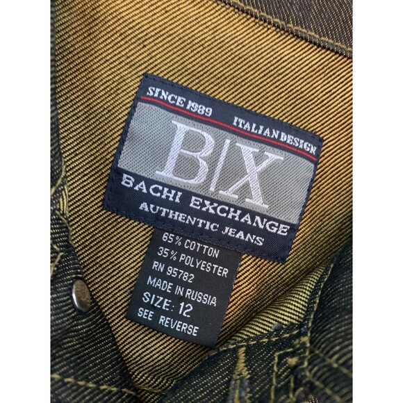 Bachi Exchange B/X Denim Jacket Womens 12 Embroidered Hip Hop Y2K Button Up - Picture 8 of 9
